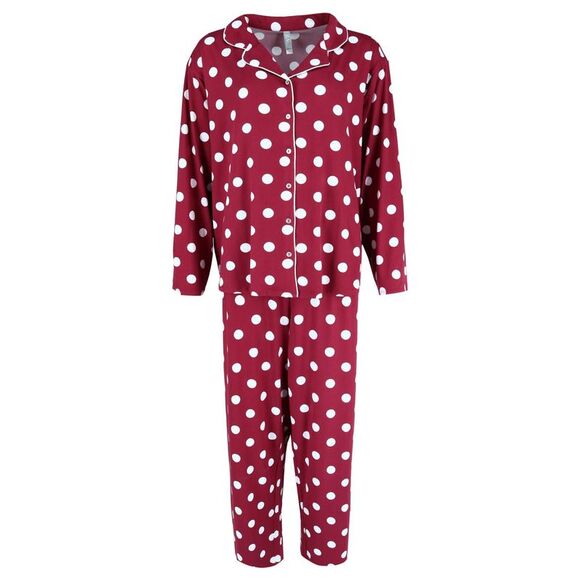 PJ Couture Women's Plus Size Polka Dot Print Notch Collar Long Pajama Set - Picture 1 of 4
